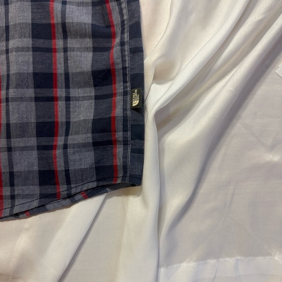 The North Face Men's Short-Sleeve Plaid Button-Down Shirt - Blue, Gray, Red - Picture 4 of 8